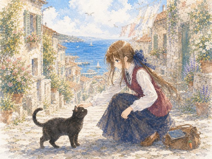 鸭梨在海边小镇摸小黑猫